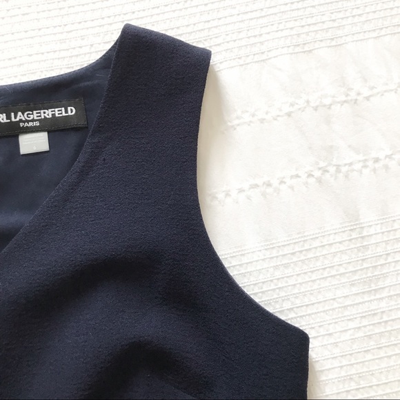 KARL LAGERFELD NAVY WIDE LEG CROPPED V-NECK  JUMPSUIT WITH POCKETS - 6 - Picture 7 of 11